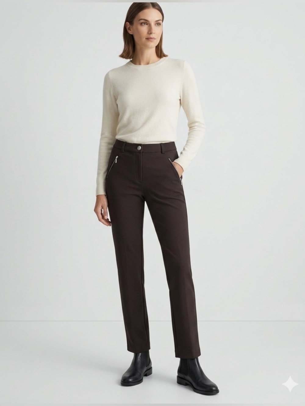 SOHO Apparel LTD Black Slim Fit Ankle Pants w/ Zip Pockets Stretch Career  10P